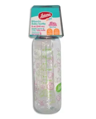 BIBERÓN CRISTALINO c/MAMILA (Jaloma) "Rosa" 8 OZ/240 ML. 