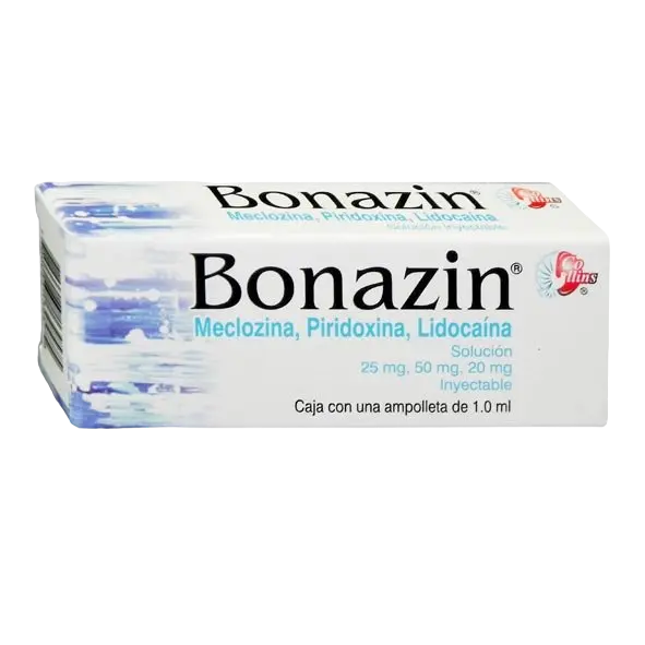 BONAZIN Sol. Iny. c/1 AMPTA. 25-50-20 MG/1 ML. Meclizina+Piridoxina (Sol. Inyectable). NA