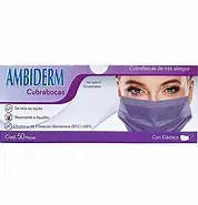 CUBREBOCAS ADULTO DCHBLE. 3 PLIEGUES Col. Violeta (Ambiderm) Cja. c/50 Pzs. NA