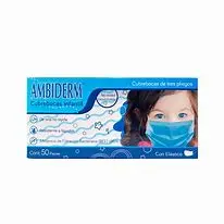 CUBREBOCAS INFANTIL DCHBLE. 3 PLIEGUES Col. Azul (Ambiderm) Cja. c/50 Pzs. Cubrebocas quirúrgico plisado Infantil (Color). NA