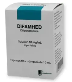 DIFAMHED Difenhidramina 10 mg. Solucion inyectable frasco ampula 10 ml/1ml. 