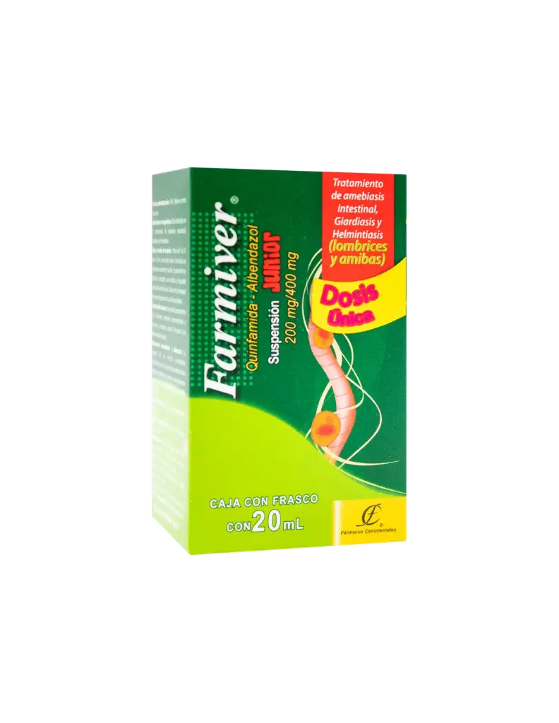 FARMIVER SUSP. Junior Fco. 20 ML. 200-400 MG/20 ML. Quinfamida+Albendazol (Junior). NA