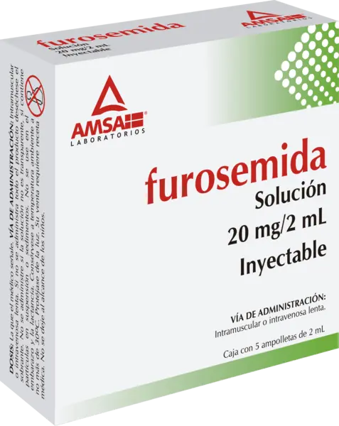 FUROSEMIDA (Amsa) Sol. Iny. c/5 AMPTAS. 20 MG/2 ML. Furosemida (Sol. Inyectable). 