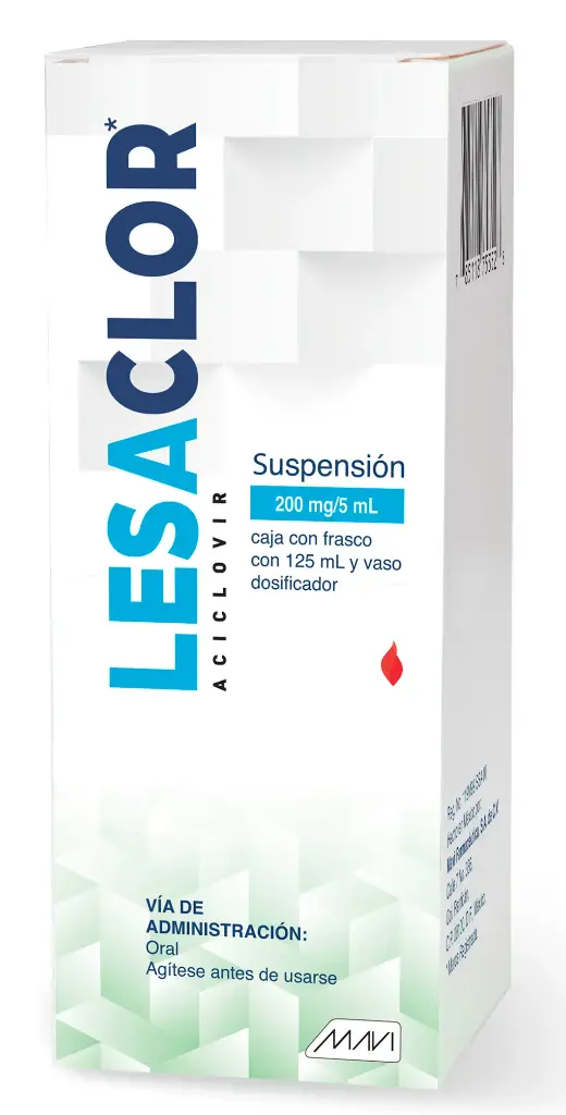 LESACLOR SUSP. Fco. 125 ML. 200 MG/5 ML. Aciclovir 200mg. (Susp. Oral). NA