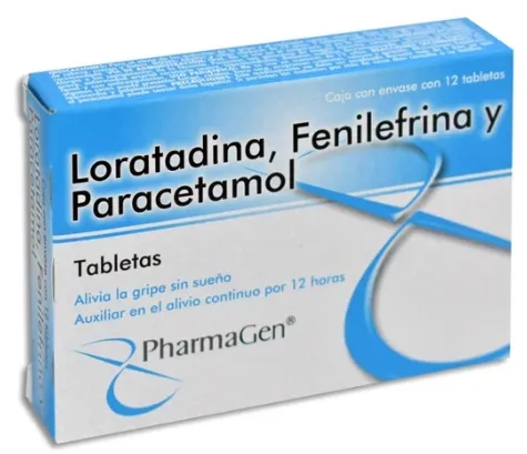 LORATADINA/FENILEFRINA/PARACETAMOL (Pharmagen) c/12 TABS. 2.5/5/500 MG. Paracetamol+Loratadina+Fenilefrina (Tabs. Orales). NA