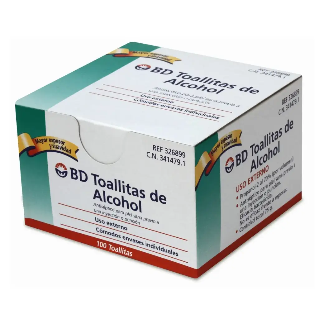 TOALLITAS de ALCOHOL BD Caja c/100 Pzs. 