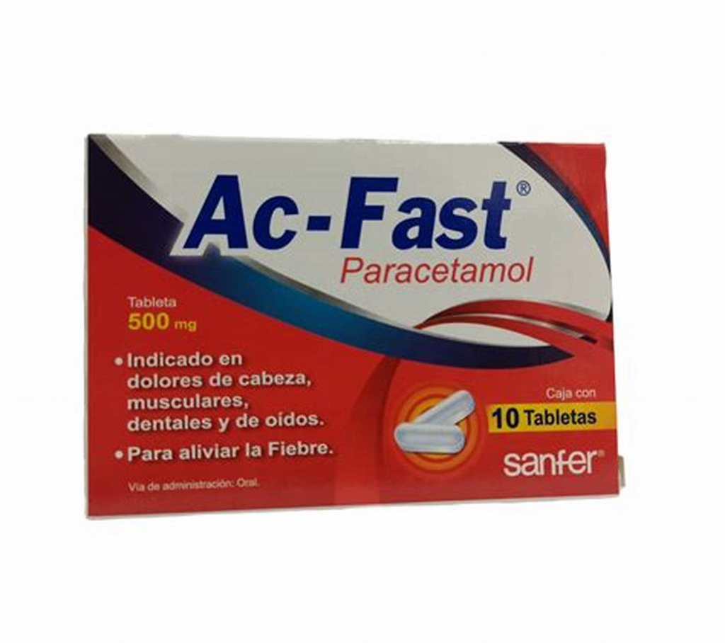 AC-FAST c/10 TABS. 500 MG. Paracetamol  500mg. (Tabs. Orales). NA