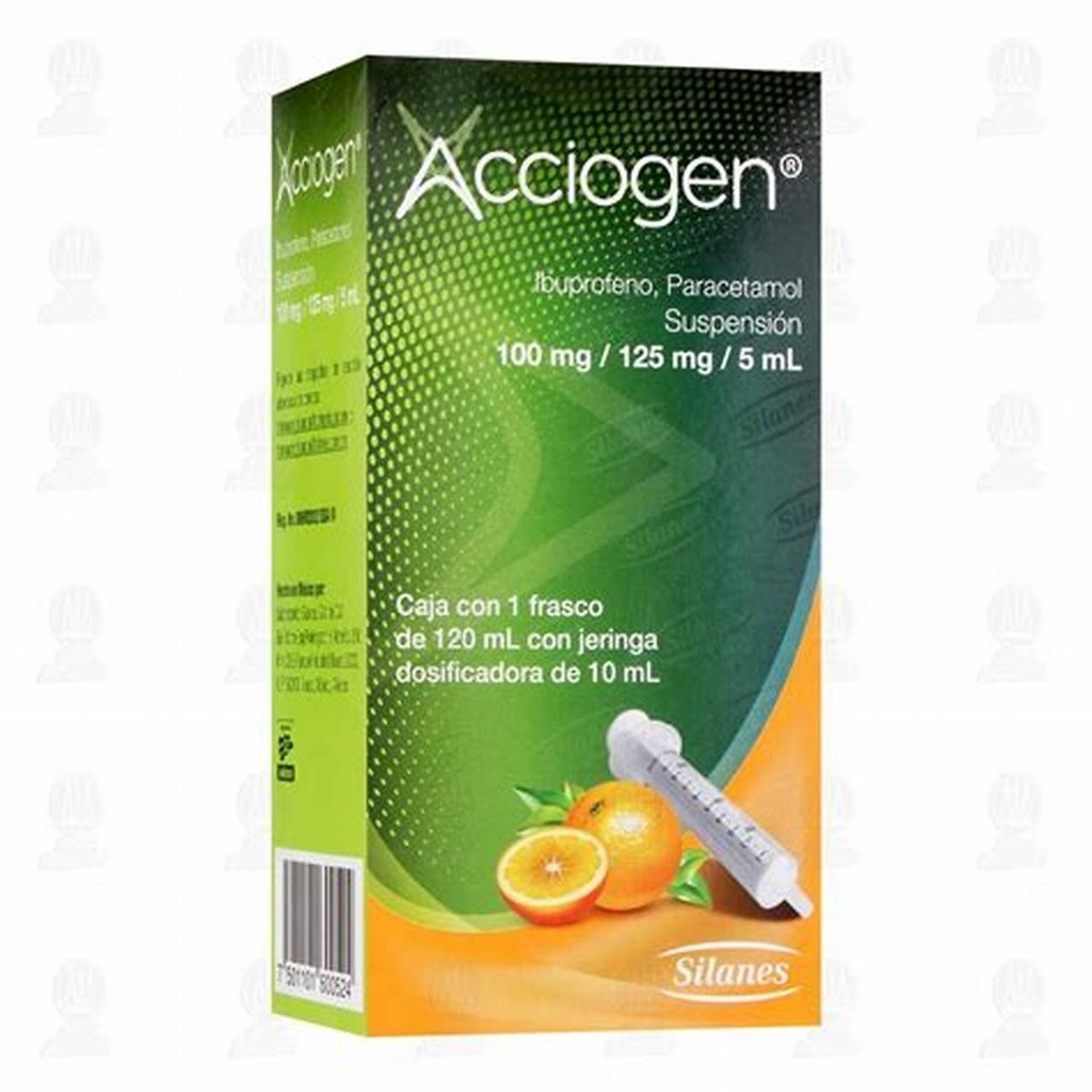 ACCIOGEN SUSP. Fco. 120 ML. 100-125 MG/5 ML. Ibuprofeno+Paracetamol (Susp. Oral).