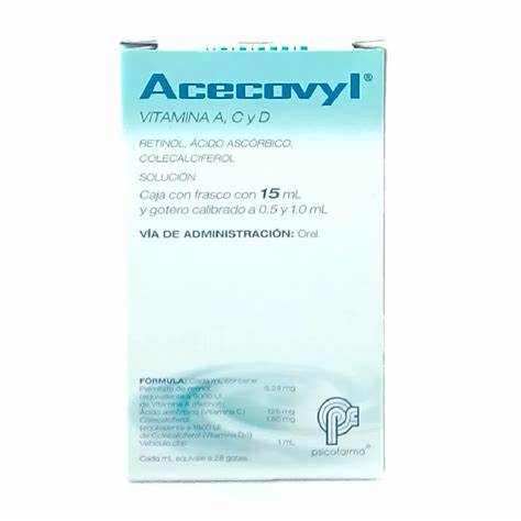 ACECOVYL SOL. Fco. y Gotero 15 ML. 9000ui-125mg-1800ui/1 ML. Retinol+Ácido ascórbico+Colecalciferol (Vitaminas ACD) Sol. Gotas. NA