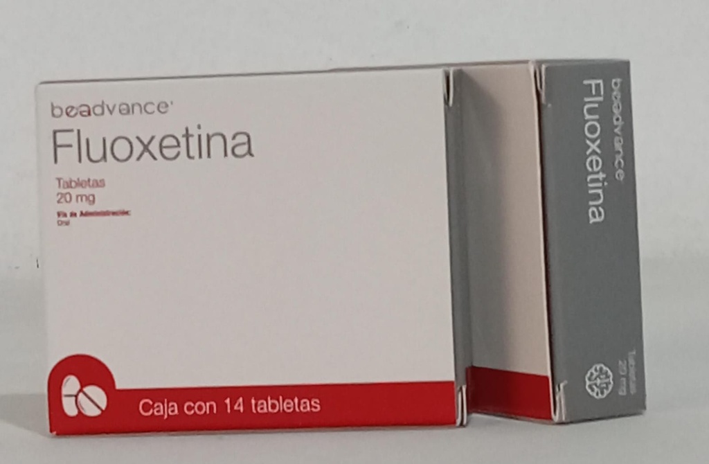 Beadvance Fluoxetina Cápsula o Tableta Cada Cápsula o Tableta contiene: Clorhidrato de fluoxetina equivalente a 20 mg de fluoxetina. Envase con 14 Cápsulas o Tabletas.
