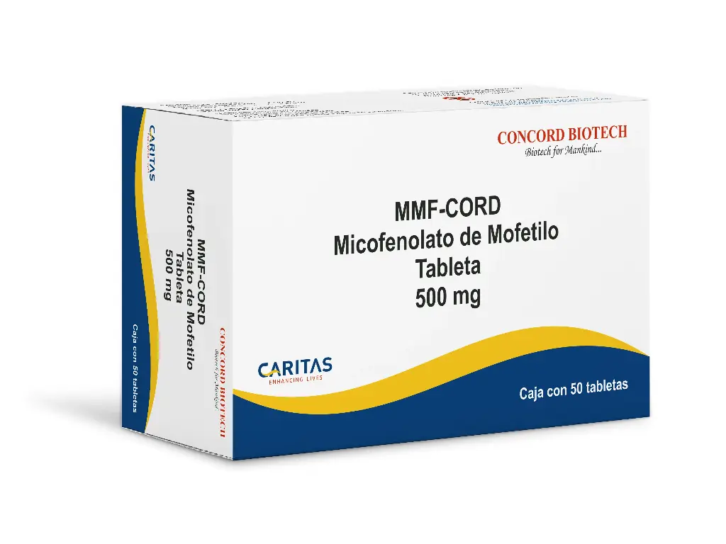Mmf-cord Micofenolato De Mofetilo 500 Mg. Caja con 50 Tabletas.