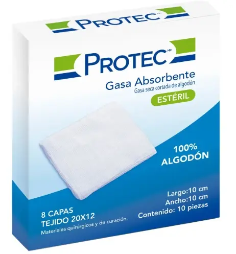 GASA ABSORBENTE Estéril (Protec) 10x10cm. T20x12, 8C. Cja. c/10 Sobs. DEGASA