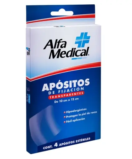 APÓSITOS DE FIJACIÓN TRANSPARENTES (Alfa Medical) 10x12cm Cja. c/4 Pzs.