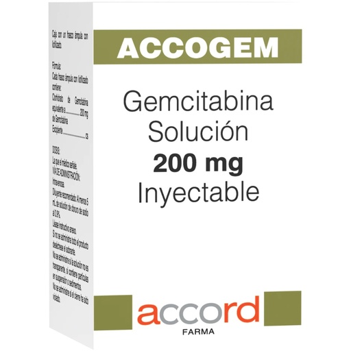 [7506335701412] Accogem GEMCITABINA 200mg/ 10mL Envase con 1fco. Ampula  Seco, manejable hasta 25°C.                                                      ACCORD
