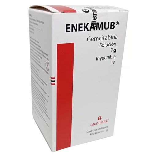 [7798088128909] Enekamub Gemcitabina Solución Inyectable. Cada frasco ámpula contiene: Clorhidrato de gemcitabina equivalenta a 1 g de gemcitabina. Envase con un frasco ámpula. GLENMARK