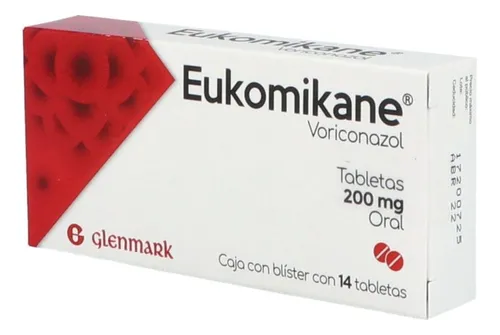 [8904091120499] Eukomikane Voriconazol Tableta Cada Tableta contiene: Voriconazol 200 mg Envase con 14 Tabletas. GLENMARK