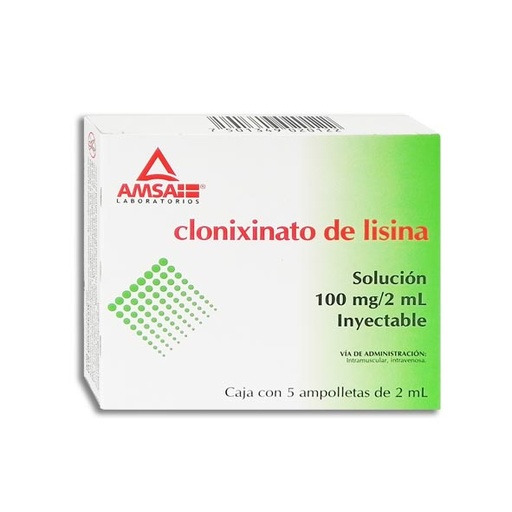 [7501349020122] CLONIXINATO de LISINA (Amsa) Sol. Iny. c/5 AMPTAS. 100 MG/2 ML. Clonixinato de Lisina 100mg. NA
