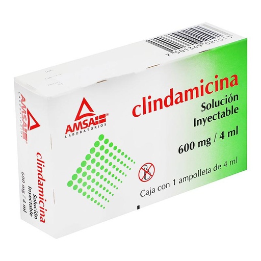 [7501349021860] CLINDAMICINA (Amsa) Sol. Iny. c/1 AMPTA. 600 MG/4 ML. Clindamicina 600mg. (Sol. Inyectable). NA