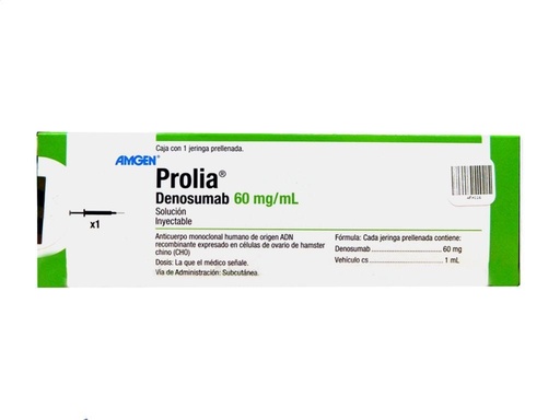 [8699862950107] Prolia Denosumab Solución Inyectable Cada jeringa prellenada contiene: denosumab 60 mg Envase con una jeringa prellenada con 1 ml. AMGEN