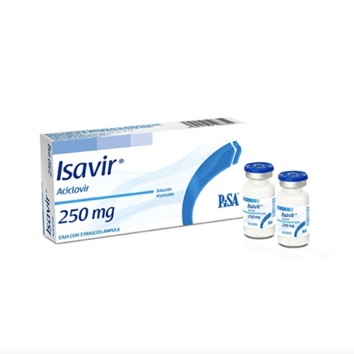 [7501125106354] Aciclovir Isavir sódico equivalente a 250 mg de aciclovir. Envase con 5 frascos ámpula. PISA