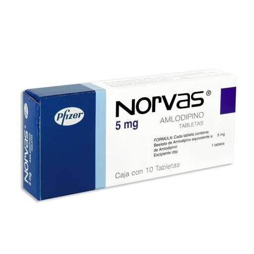 [7501287670014] AMLODIPINO (Norvas) 5 Mg 10 Tabletas