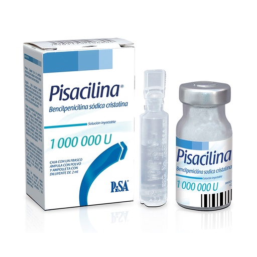 [7501125193484] Bencilpenicilina sódica cristalina Solución Inyectable Cada frasco ámpula con polvo contiene: Bencilpenicilina sódica cristalina equivalente a 1000 000 UI de bencilpenicilina. Envase con un frasco ámpula con o sin 2 ml de diluyente. pisacilina PISA