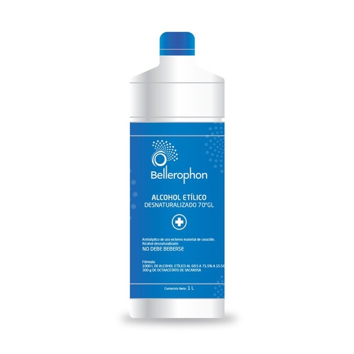 [7502291100214] ALCOHOL ETÍLICO Desnaturalizado (Bellerophon) 70° G.L. 1000 ML.