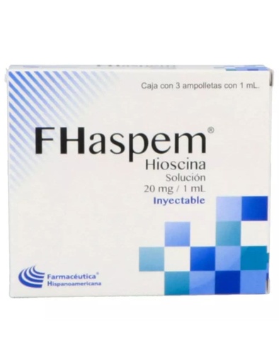 [7502213042370] FHASPEM Sol. Iny. c/3 AMPTAS. 20 MG/1 ML. Butilhioscina ó Hioscina (Sol. Inyectable). NA