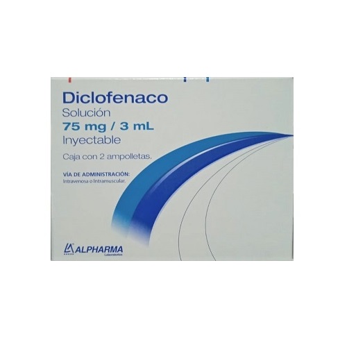 [7502226292038] Diclofenaco Solución inyectable Cada ampolleta contiene: Diclofenaco sódico 75 mg Envase con 2 ampolletas con 3 ml. ALPHARMA