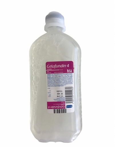 [7501125114960] Gelafundin Poligelina Solución Inyectable Cada 100 ml contienen: Polimerizado de Gelatina succinilada degradada 4.0 g Envase con 500 ml PISA