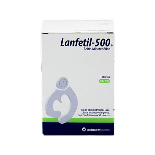 [7502225093438] Lanfetil-500 Ácido micofenólico Comprimido Cada Comprimido contiene: Micofenolato de mofetilo 500 mg Envase con 50 Comprimidos LANDSTEINER