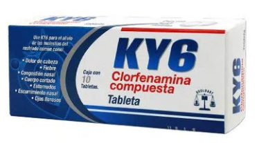 [7501537102999] KY6 c/10 TABS. 500/25/5/4 MG. Paracetamol+Cafeína+Fenilefrina+Clorfenamina (CLORFENAMINA COMPUESTA). NA