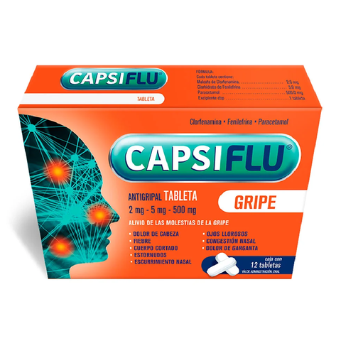 [7502234760451] CAPSIFLU GRIPE c/12 TABS. 2/5/500 MG. Clorfenamina+Fenilefrina+Paracetamol (Tabs. Orales Adulto) NA