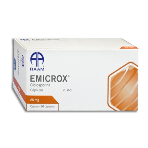 [7502227875629] Ciclosporina Capsula de gelatina blanda. Cada cápsula contiene: ciclosporina modificada o ciclosporina en microemulsión 25 mg. envase con 50 cápsulas.