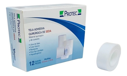 [060.869.0152] Telas Adhesivas de acetato con adhesivo en una de sus caras. Longitud: 10 m. Ancho: 2.50 cm. Presentación: 12 piezas. PROTEC