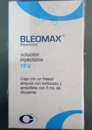 [7501476078386] Bleomax Bleomicina Solución Inyectable Cada ampolleta o frasco ámpula con liofilizado contiene: Sulfato de bleomicina equivalente a 15 UI de bleomicina. Envase con una ampolleta o un frasco ámpula y diluyente de 5 ml. CRYOPHARMA