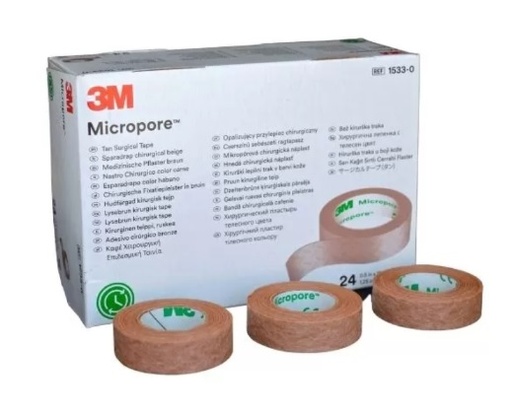 [3MX15330] CINTA QUIRURGICA MICROPOROSA COLOR PIEL 1.25CM (1/2") C/24 3M