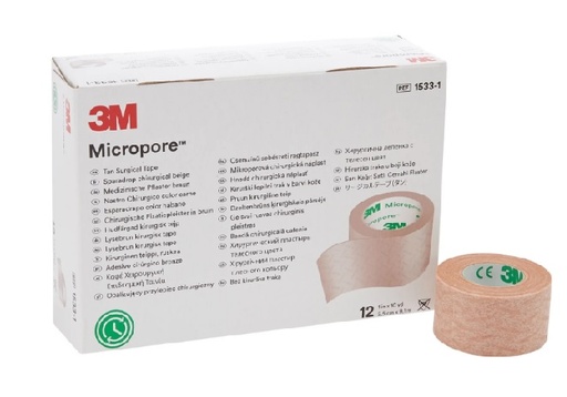 [3MX15331] CINTA QUIRURGICA MICROPOROSA COLOR PIEL 2.50 CM (1") C/12 3M