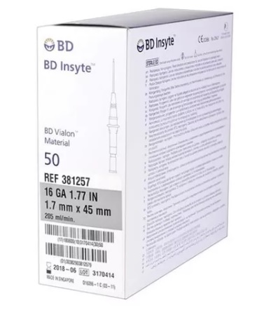 [BD 381257] Cateter Para venoclisis. INSYTE 16GA X 2" CAJA CON50 BD