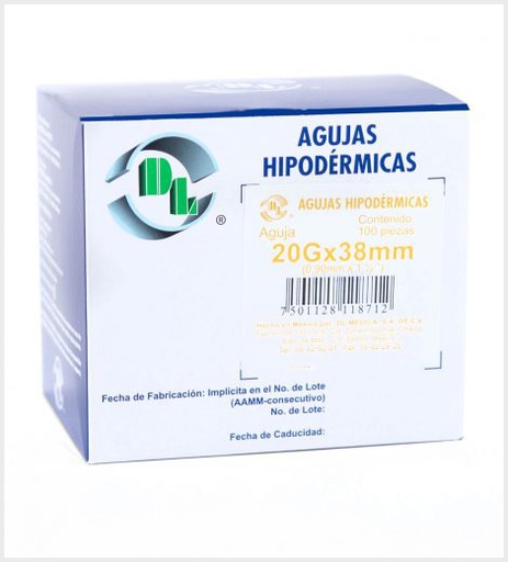 [DLBAGH20X38] AGUJA DESECHABLE 20G X 38MM C/100 DL