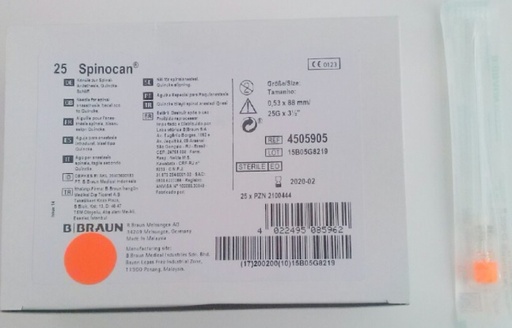 [BB4505905] AGUJA SPINOCAN 25G X 3 1/2(88MM) BBRAUN