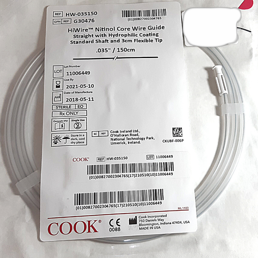 [HW-035150] GUIA DE ALAMBRE NITINOL .035 ,150CM COOK