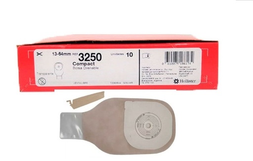[HOLL3250] BOLSA TRASNSPERENTE PARA COLOSTOMIA CON BARRERA PLANA RECORTABLE 13-64 MM CON 1 PINZA, CAJA CON 10 HOLLISTER