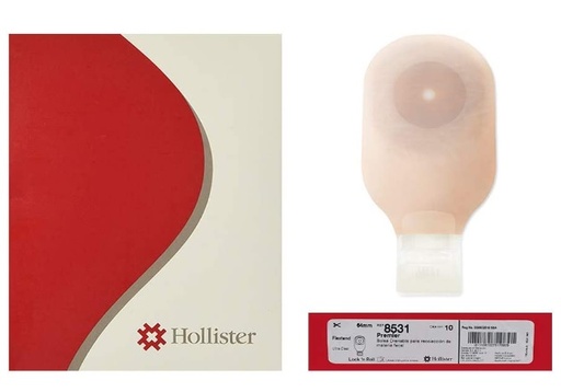 [HOLL8631] BOLSA PARA COLOSTOMIA DRENABLE, CON CIERRE DE PINSA, SIN FILTRO, RECORTABLE 64MM TRANSPARENTE. HOLLISTER