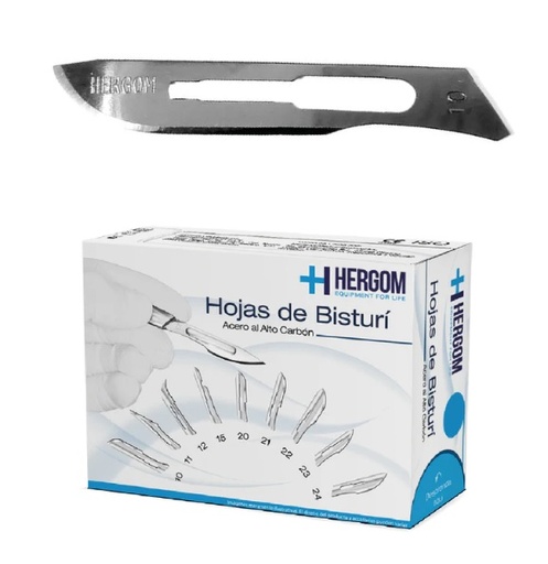 [HERH10] HOJA PARA BISTURI ACERO AL CARBON NO.10 CAJA 100 HERGOM