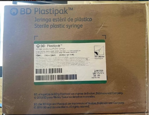 [BD 302558] JERINGA HIPOALERGENICO DESECHABLE 10ML 21G X 32MM CAJA CON 100 BD
