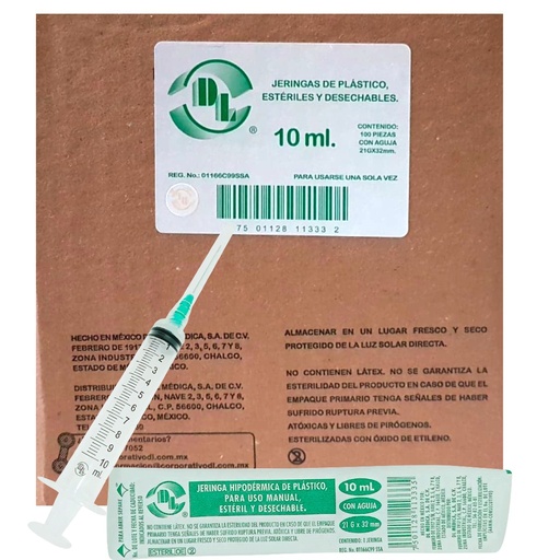 [1750112811332] JERINGA HIPODERMICA DESECHABLE 10ML 21G X 32MM C/100 DL