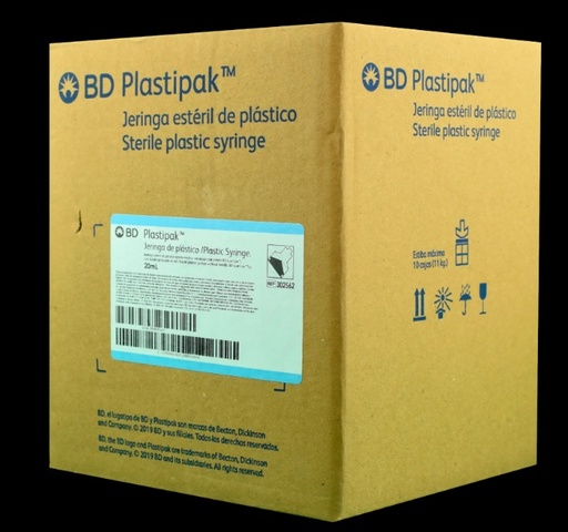 [BD 302562] JERINGA HIPOALERGENICA DESECHABLE 20ML SIN AGUJA CAJA CON 50 PIEZAS BD