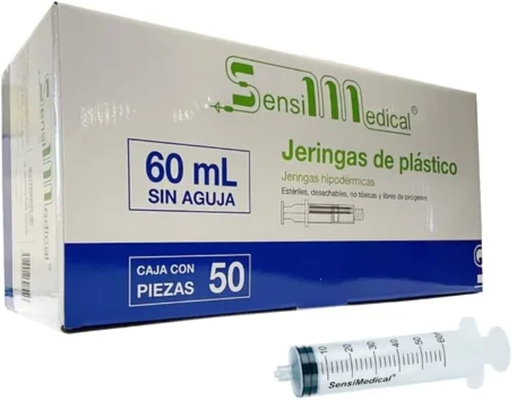 [7506022307897] Jeringa 60 ml. (SensiMedical) Pivote Luer Lock s/Aguja c/20 Piezas. SENSIMEDICAL