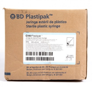 [BD 302542] JERINGA HIPOALERGENICA DESECHABLE. 3ML 23G X 25MM CAJA CON 100 PIEZAS BD